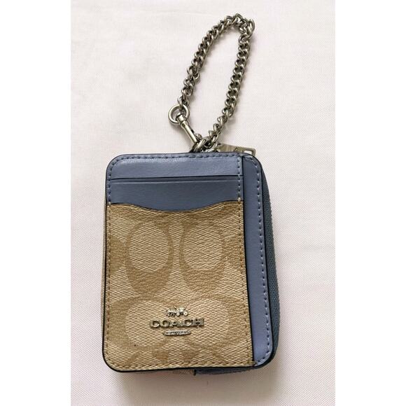 Coach Marine Leather Zip Around Card Case Chain Wristlet Spring Timeless *READ - Picture 2 of 8